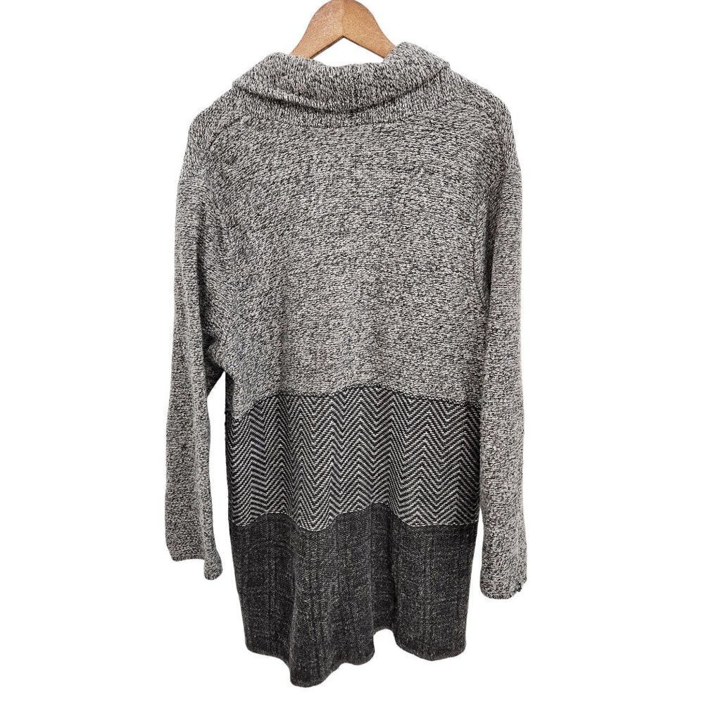 J Jill Long Button Front Cardigan Womens XL Herringbone Grey Wool Blend Pockets - Picture 2 of 12